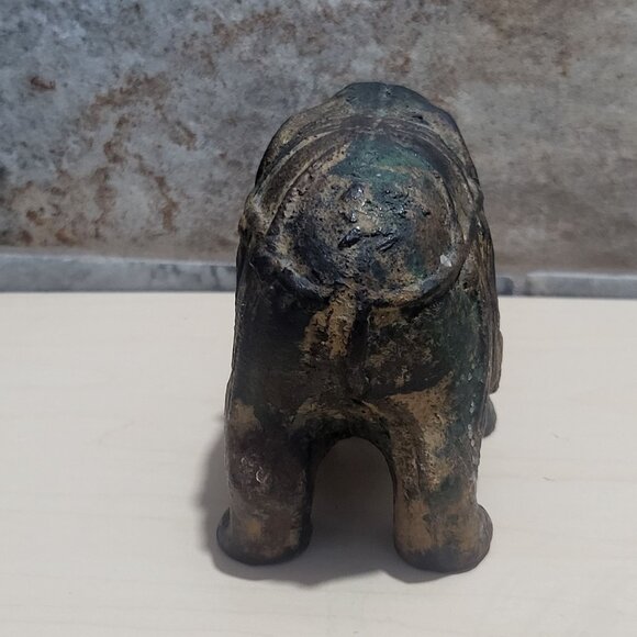 Antique Cast Iron Metal Elephant Figurine Statue Dark Patina - Picture 5 of 13